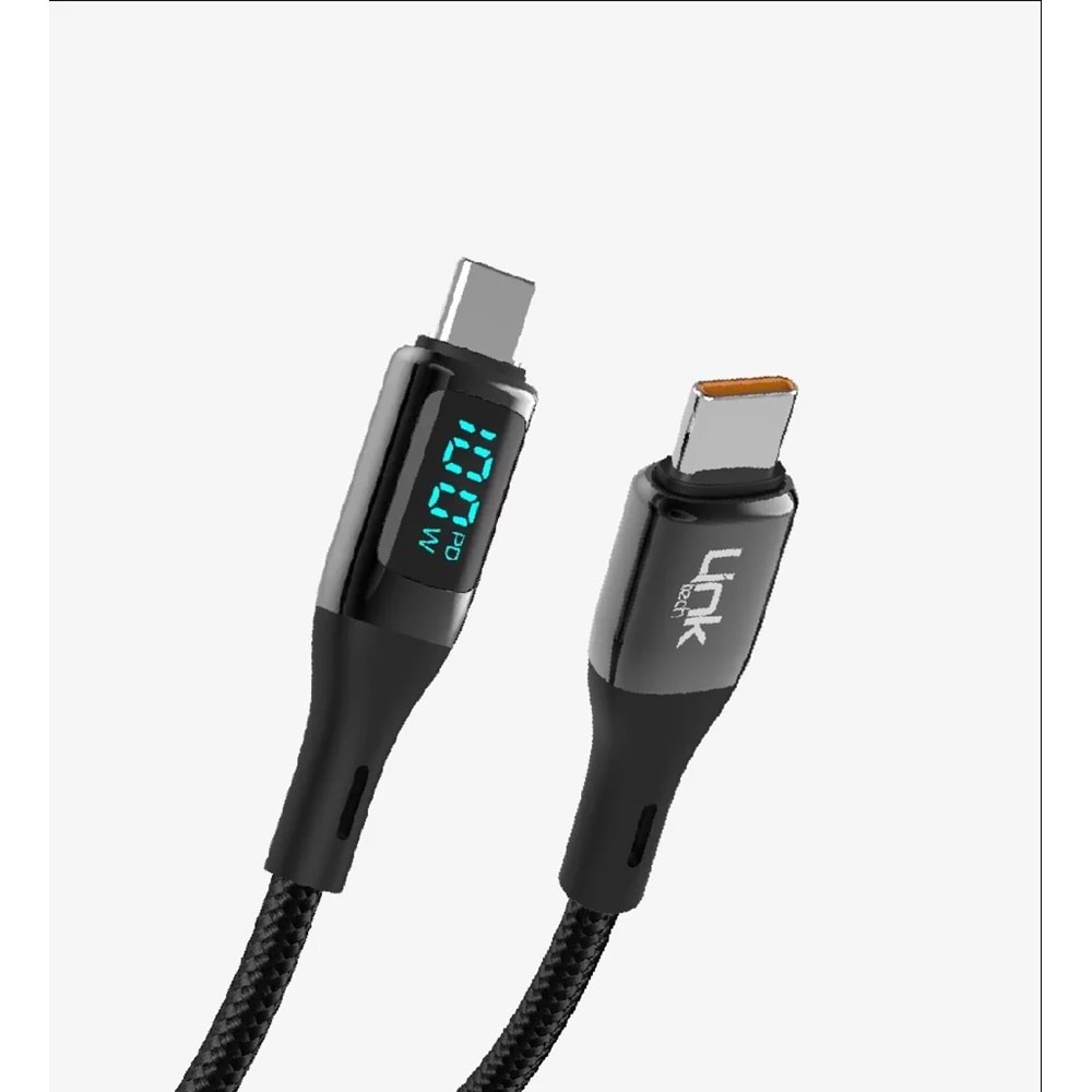 Linktech LCA-K680 Dijital Göstergeli Çinko Başlı Çift Type-C Şarj Kablosu