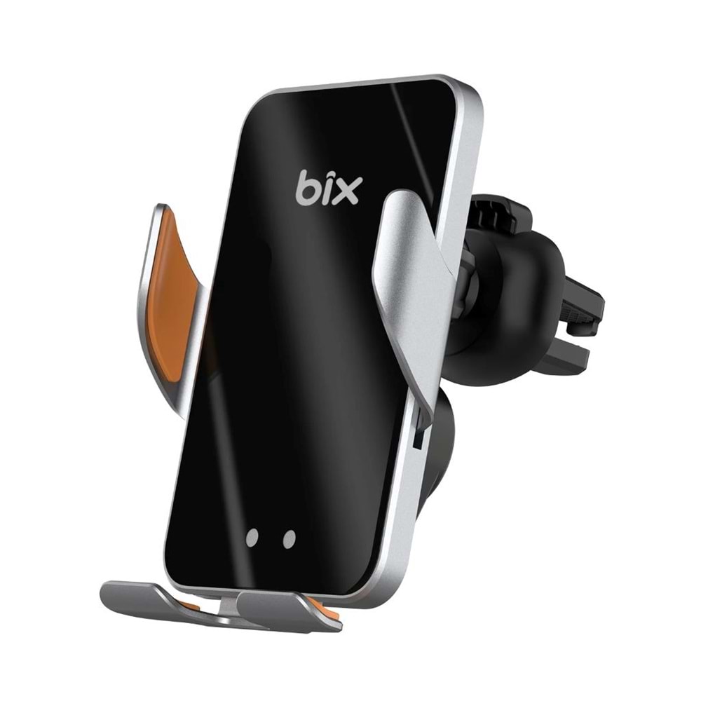 BİX BXCH9 Kablosuz Hızlı Şarj Destekli Ultra İnce Metal Gövdeli 360 Derece Ayarlanabilen Araç içi Telefon Tutucu Gri