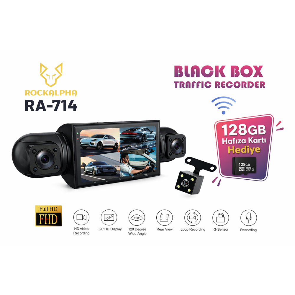 ROCKALPHA RA-714 4 KAMERALI ARAÇ KAYIT KAMERASI 128GB SD KART HEDİYE