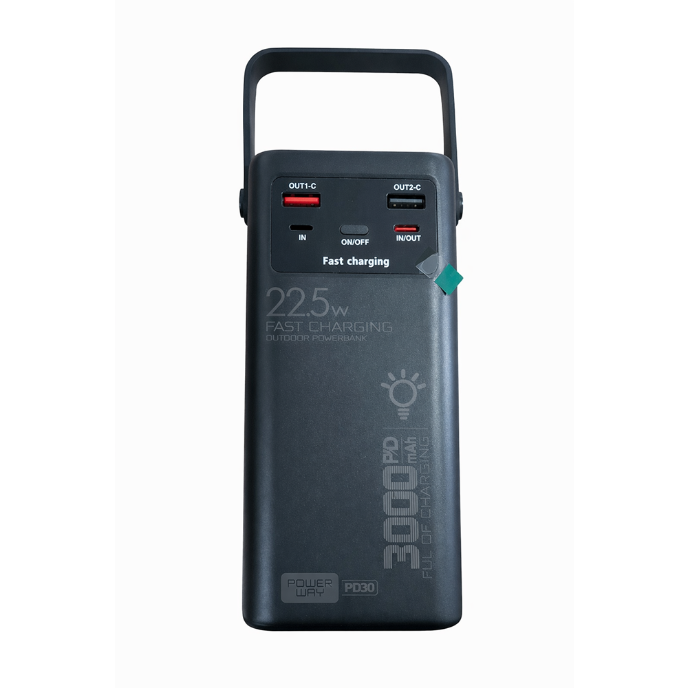 Powerway PD30 30000 mAh Outdoor Powerbank – 22.5W Hızlı Şarj, Power Lamp, Çoklu Çıkışlı Taşınabilir Şarj Cihazı SİYAH