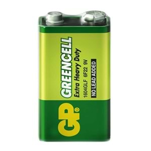 GP 9V PİL GP1604G Greencell 6F22/1222/9V Pil, 9 Volt, 10'lu Kutu