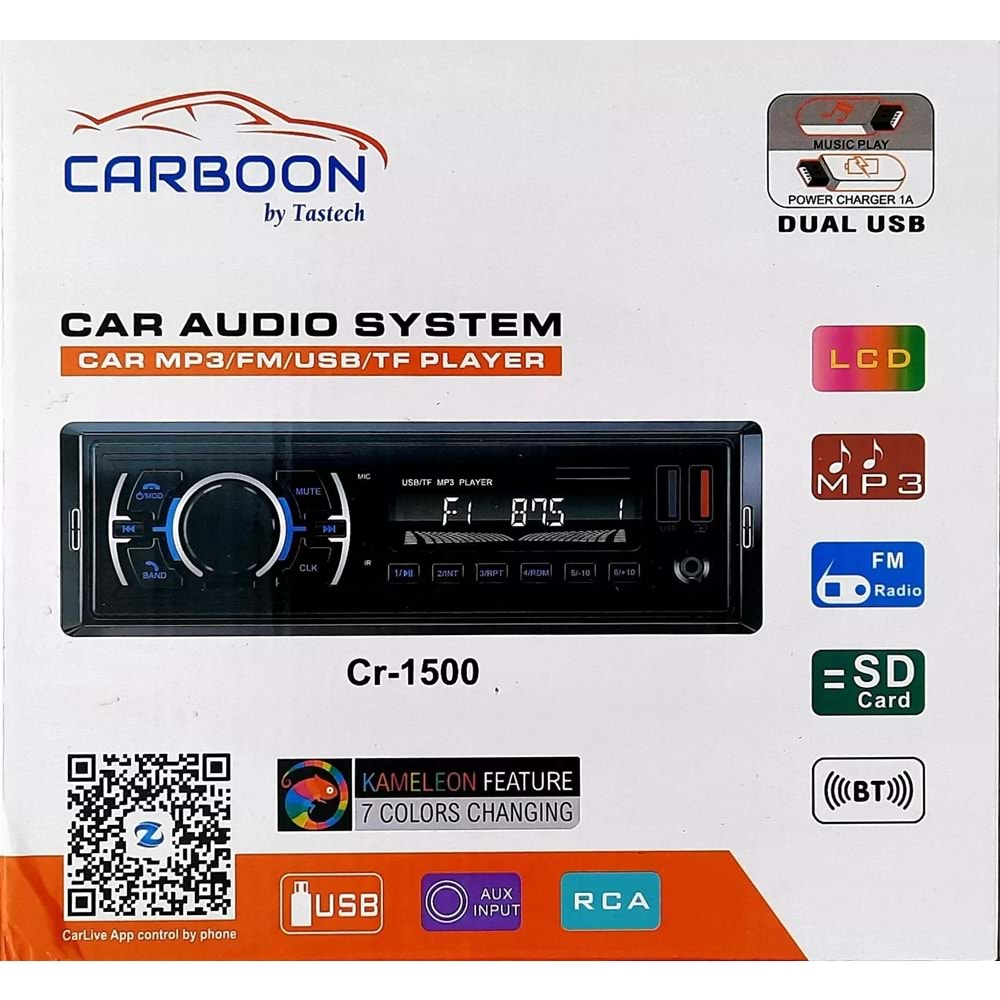 Carboon Cr 1500 7 Renkli Çift Usb'li 4×50W Oto Teyp