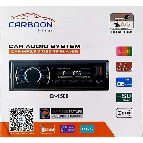 Carboon Cr 1500 7 Renkli Çift Usb'li 4×50W Oto Teyp