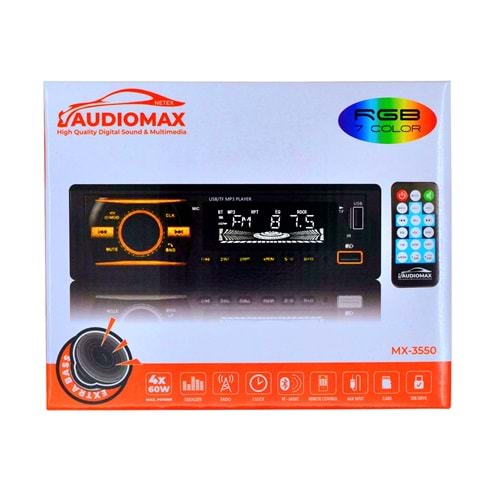 Audiomax MX-3550 7 Renkli Çift Usb'li Bluetooth'lu Oto Teyp