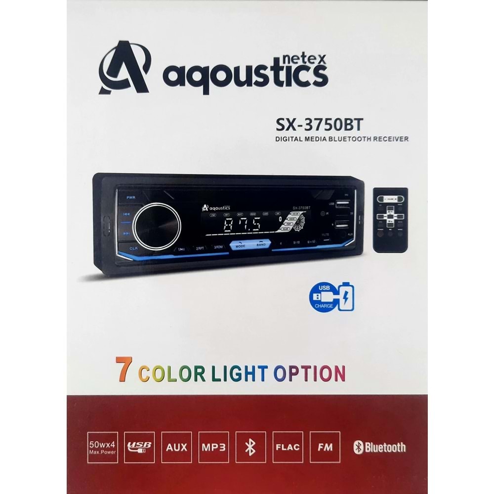 Aquostics Sx-3750,3650 Kumandalı Çift Usb'li 7 Renkli Oto Teyp