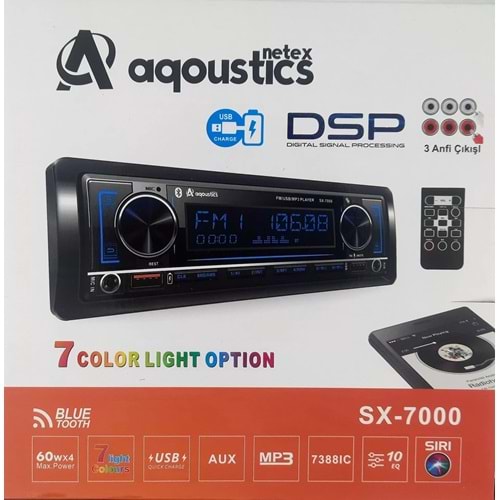 Aqoustics Sx-7000 3 Amfi Çıkışlı DSP İşlemcili Pioneer Kumandalı Oto Teyp