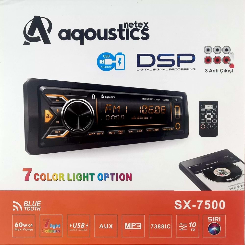 Aqoustics Sx-7500 3 Amfi Çıkışlı DSP İşlemcili Pioneer Kumandalı Oto Teyp