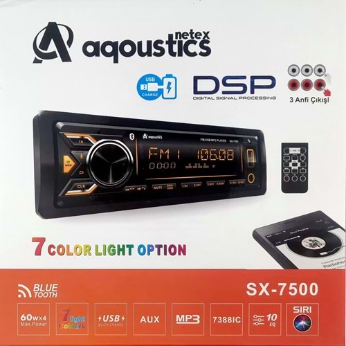Aqoustics Sx-7500 3 Amfi Çıkışlı DSP İşlemcili Pioneer Kumandalı Oto Teyp