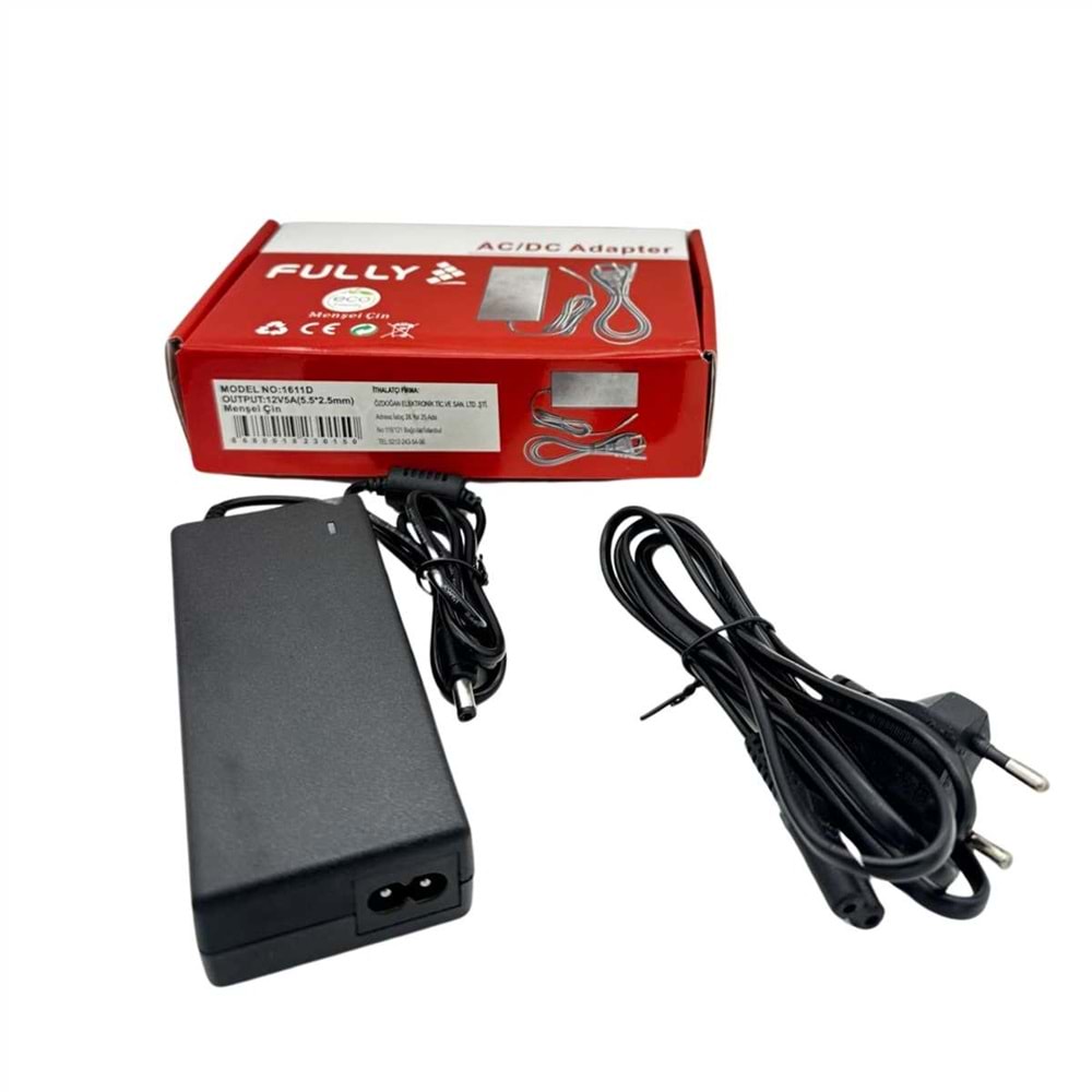 Fully 1611D 12V-5A Plastik Kasa 5.5×2.5mm Adaptör
