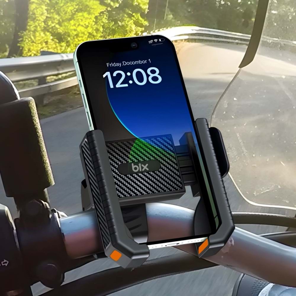 BİX BPH01 Gidon Bağlantılı Bisiklet Motosiklet için Esnek ABS Telefon Tutucu 360° Dönebilen Tasarım