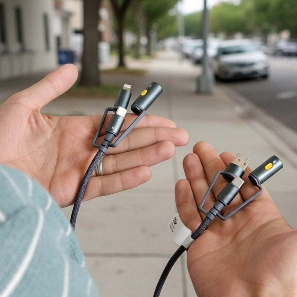 Bix BX6IN1C 60W Type-C & Işıklı &USB-A Çok Fonksiyonlu Şarj ve Data Kablosu