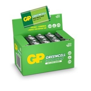 GP 9V PİL GP1604G Greencell 6F22/1222/9V Pil, 9 Volt, 10'lu Kutu