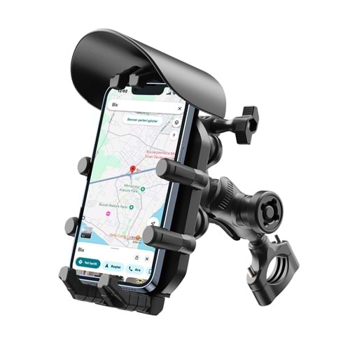 BİX BPH05 Güneş ve Yağmur Korumalı Gidon Bağlantılı 360° Derece Ayarlanabilir Güneşlikli Motosiklet Bisiklet Telefon Tutucu