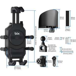 BİX BPH05 Güneş ve Yağmur Korumalı Gidon Bağlantılı 360° Derece Ayarlanabilir Güneşlikli Motosiklet Bisiklet Telefon Tutucu