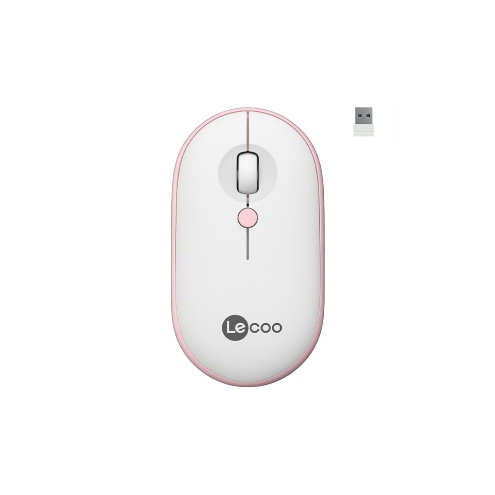 Lenovo Lecoo WS212 Kablosuz 1600DPI 4 Tuşlu Optik Mouse Beyaz & Pembe