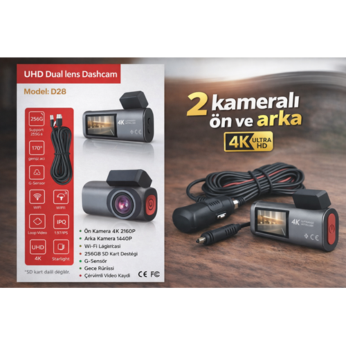 CARBOON D28 4K 2 KAMERALI ARAÇ KAYIT KAMERASI