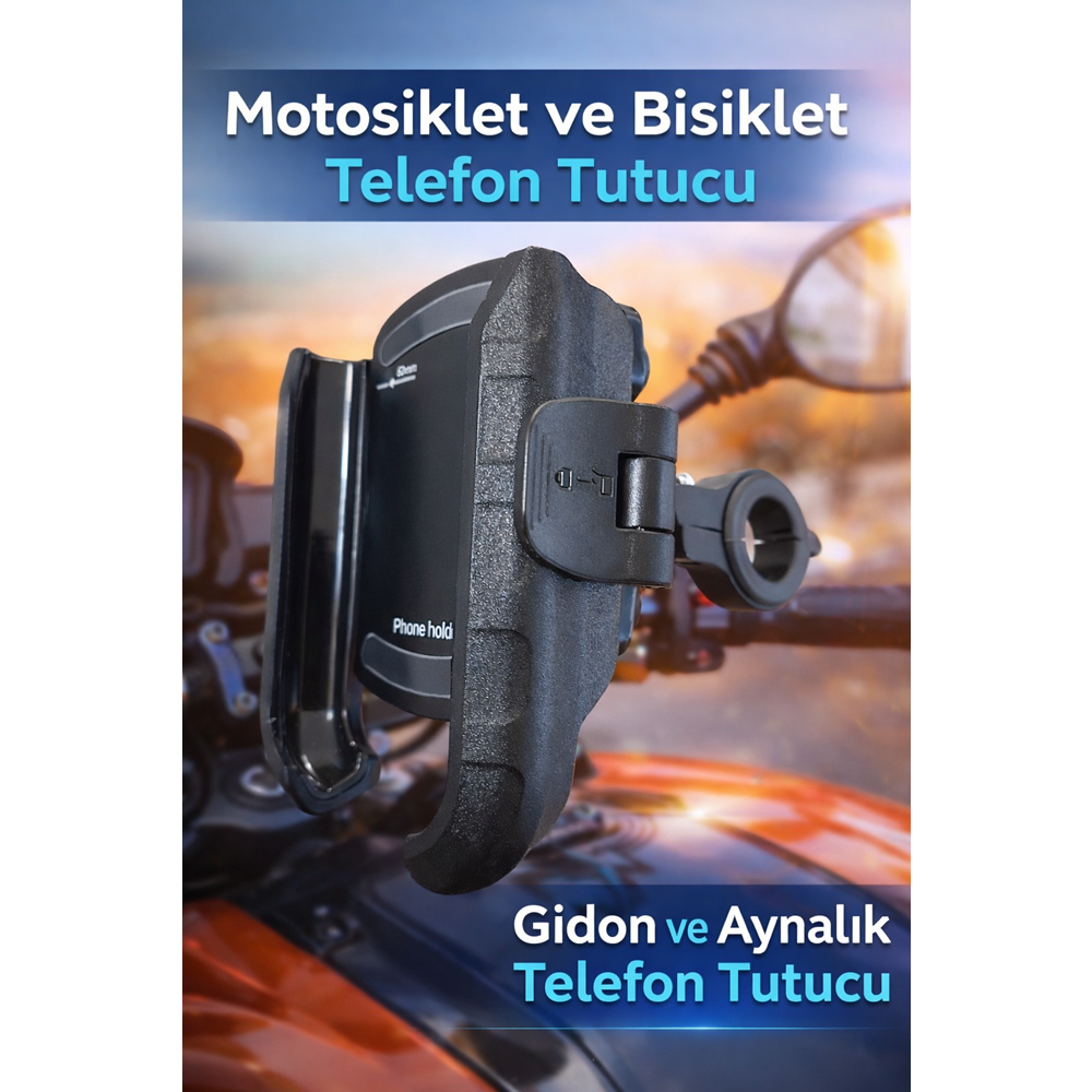MOTOSİKLET VE BİSİKLET TELEFON TUTUCU TİTREŞİM ENGELLEYİCİ GİDON VE AYNALIK APARATLI