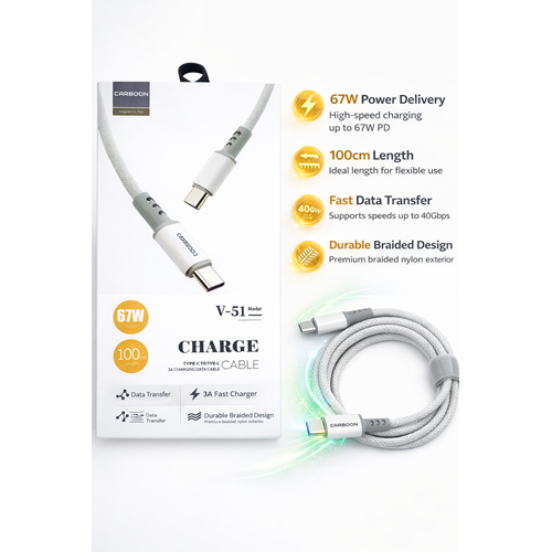 CARBOON V-51 TYPE-C to TYPE-C TELEFON ULTRA HIZLI ŞARJ KABLOSU 67W