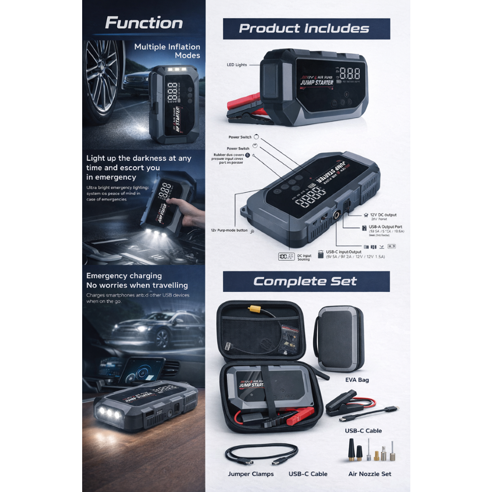 LUNVO K3 12000MA AKÜ TAKVİYE POMPA POWERBANK VE FENER